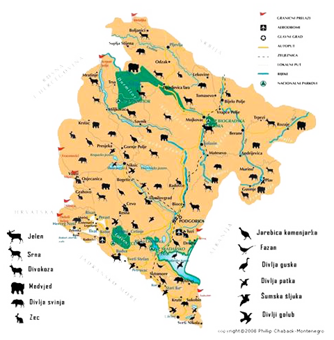 Karta lovne divljači Crne Gore